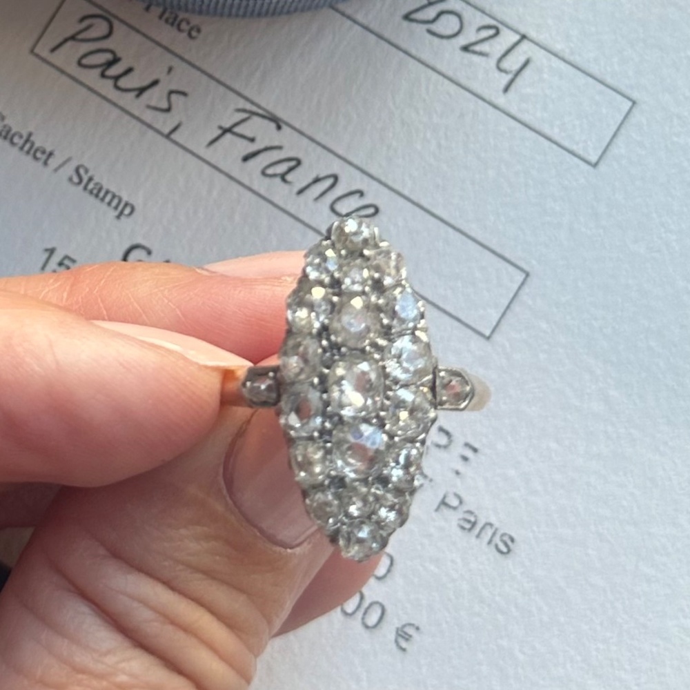 Late Victorian navette diamond ring! 18k rose gold. 3.75 cts! VS to SI clarity! - Picture 6 of 12